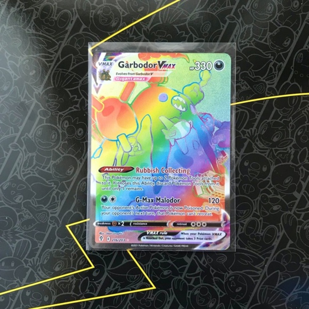 Garbodor VMAX Rainbow Secret Rare Authentic Pokemon Card 216/203